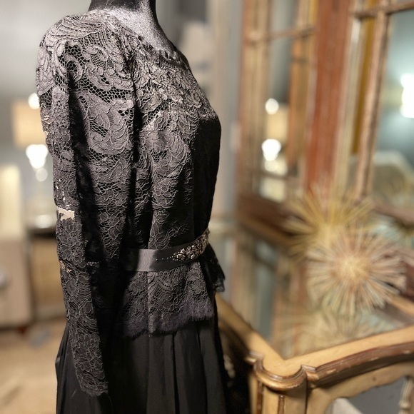 ADRIENNE PAPELL formal long black taffeta/ lace gown w/tulle skirt under dress - Picture 1 of 13